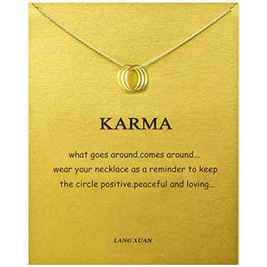 Imagem de LANG XUAN Cartão de mensagem ouro delicado em camadas bússola colar pingente amizade borboleta sol boa sorte elefante pingente fé corrente colar para mulheres presente menina, Metal, não conhecido