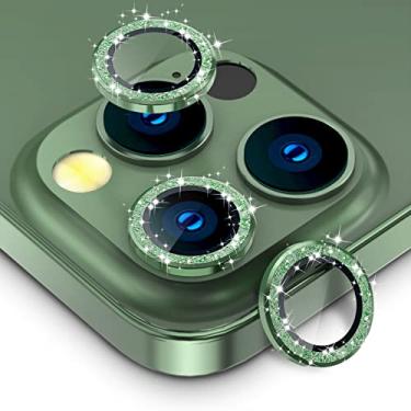 Imagem de CloudValley Protetor de lente de câmera para iPhone 13 Pro 6,1 polegadas - iPhone 13 Pro Max 6,7 polegadas, filme de vidro temperado 9H, capa protetora de lente de liga de alumínio, verde brilhante