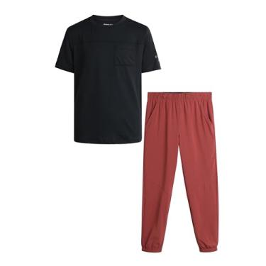 Imagem de Reebok Conjunto de calças para meninos – 2 peças, camiseta de manga curta e calça de corrida tecida híbrida tecnológica – conjunto de roupa de primavera para meninos (8-12), Preto, 10
