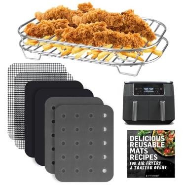 Imagem de INFRAOVENS Acessórios para fritadeira a ar Ninja Dual 2 Basket 10 QT DZ401 e 8 QT DZ201, prateleiras para Foodi Dual Zone, folhas de forro reutilizáveis para airfryer duplo, conjunto de acessórios de