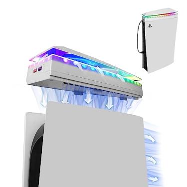 Imagem de Raryars Console Cooling Fan with Dust Cover Colorful LED Light for PS5 Console Disc Edition & Digital Edition Silent Absorb Fan Cooler with 2 USB Port PlayStation 5 Cooling System
