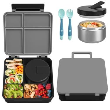 Imagem de Lancheira com garrafa térmica de sopa de 227 g, recipientes de comida à prova de vazamento para almoço infantil com 4 compartimentos, pote de comida quente com isolamento térmico infantil para escola