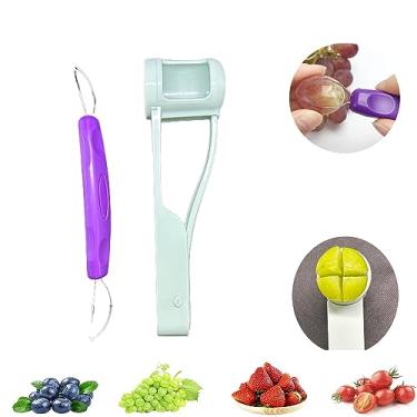 Imagem de Cortador de uva, descascador de uva cereja, uva vegetal, tomate cereja, cortador de morango, ferramenta de fatiador de quarto para decoração de bolo de salada de frutas vegetais, gadget de cozinha de