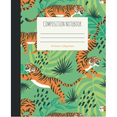 Imagem de Caderno de composição pautado para faculdade - 100 páginas; tigre, animais selvagens, selva: caderno de composição fofo para crianças, meninas, meninos, adolescentes, jovens adultos e adultos