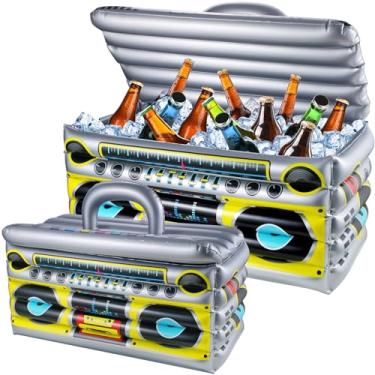 Imagem de Refrigerador inflável para festas, estilo rádio projetado por rádio, refrigerador inflável para festas, decoração de festa dos anos 80 e 90 (cinza e amarelo)