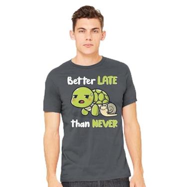 Imagem de TeeFury - Better Late Than Never - Camiseta masculina animal, tartaruga, Preto, P