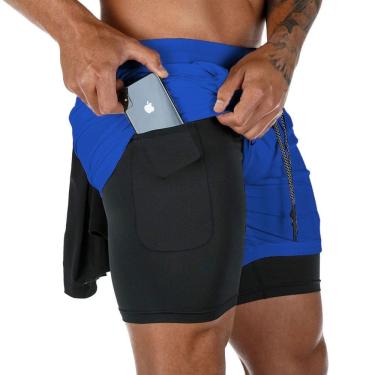 Imagem de Bermuda Esportiva Masculina 2x1 Térmica com Bolso Oculto para Celular Calção Fitness com Compressão Para Corrida Academia Crossfit Short Dry Fit