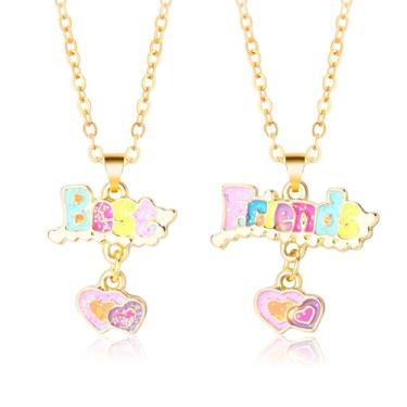 Imagem de TTPAIAI 30 Colar Best Friends para 2, pingente de coração de desenho animado com letras melhores amigas, joias para mulheres, conjunto de colar de amizade, Zinco, Sem Pedra Preciosa