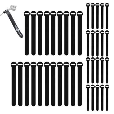 Imagem de Alças de armazenamento autoaderentes – Cabo organizador de gancho e laço reutilizável para gestão de cabos e organização, 4" and 8" (40 Pack), Black