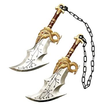 Imagem de Kratos medievais de 43 cm lâminas totalmente atualizadas espada de espuma do caos acessório para cosplay LARP 1:1 réplica fantasia Halloween ouro prata, Dourado, prata, 17 Inches
