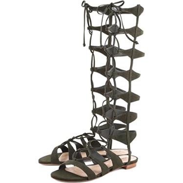 Imagem de Schutz Shyla Millitary Green Suede Flat Tie Up Knee High Gladiator Sandals (Green, 5)