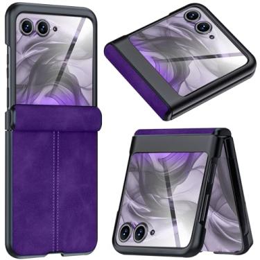 Imagem de NINKI Capa para Motorola Razr 2024 Plus com proteção de dobradiça e protetor de tela, capa de couro ultra fina e leve de luxo para Moto Razr 50 Ultra Moto Razr 2024 Plus roxa