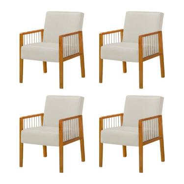 Imagem de Kit 4 Poltronas Decorativa Base em Madeira Maciça e Corda Náutica Copacabana Linho Crú