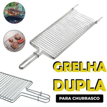 Imagem de Grelha Para Churrasqueira Dupla Churrasco Peixe Carne Frango Linguiça 