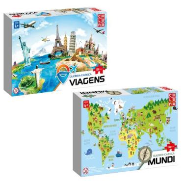 Imagem de Quebra Cabeça Mapa Mundi + Viagens 100 Peças Cada - Coluna