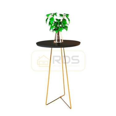 Imagem de Mesa de Canto Apoio Lateral Redonda Sala Pés de Aço Dourado - RDS Meta