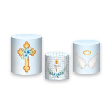 Imagem de Trio de Capas de Cilindro - Batizado Anjinhos Azul 023 - Via Cores