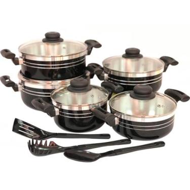 Imagem de Jogo de Panelas Caçarola Alumínio Grosso Tampa de Vidro 5 Peças Preta 