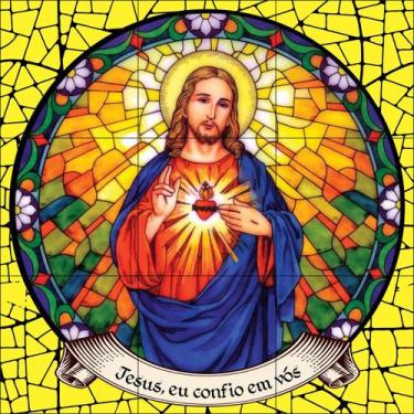 Imagem de Sagrado Coração de Jesus Estilo vitral 60x60cm - 100% Azulejo - Kafofo