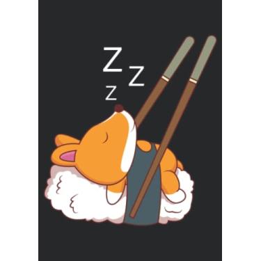 Imagem de Notizbuch A5 dotted, gepunktet, punktiert mit Softcover Design: Shiba Inu Sushi Stäbchen Japan Japanisch Kawaii Chill Relax: 120 dotted (Punktgitter) DIN A5 Seiten