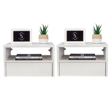 Imagem de Kit 2 Mesas de Cabeceira Suspensa Off White Com 50 Cm Gaveta Embaixo E