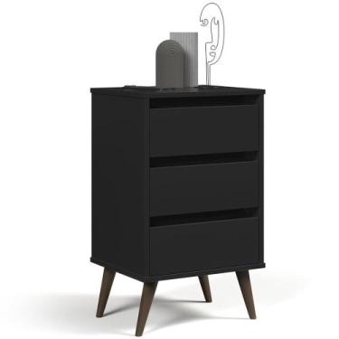 Imagem de Mesa de Cabeceira Pés Retrô 3 Gavetas 43cm Wood Preto - EJ Móveis - EJ