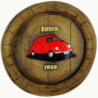 Imagem de Tampa De Barril Artesanal Grande Alto Relevo Fusca Vermelho - Retrofen