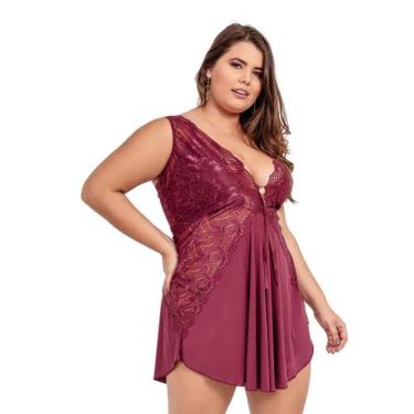 Imagem de Camisola IMI Lingerie Com Calcinha Em Microfibra E Renda Bianca Vinho,