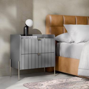 Imagem de mesa de cabeceira industrial cinza para cama moriah 60cm - Aprire Móve