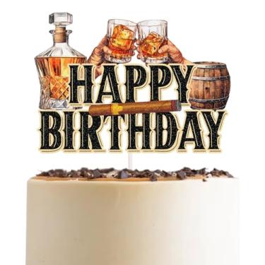 Imagem de Whisky Happy Birthday Cake Topper for Men Women Aged to Perfection Theme Party Cake Decorations Cheer to 30th 40th 50th Birthday Party Supplies