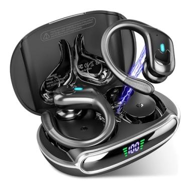 Imagem de Fones de ouvido sem fio Bluetooth 5.3, fones de ouvido estéreo com graves e ganchos, reprodução de 80 horas e tela dupla de LED, fones de ouvido à prova d'água IP7 (preto)