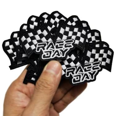 Imagem de FSFYXHC Conjunto de 12 peças preto e branco dia corrida dia corrida carro bandeira quadriculada ferro em apliques bordados jaqueta jeans jeans camisa caminhoneiro boné patch artesanato aniversário 7,4