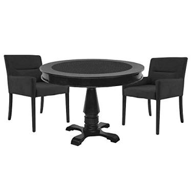 Imagem de Mesa de Jogos Carteado Redonda Victoria Tampo Reversível Preto com 2 Cadeiras Vicenza Suede Preto Fosco - Gran Belo