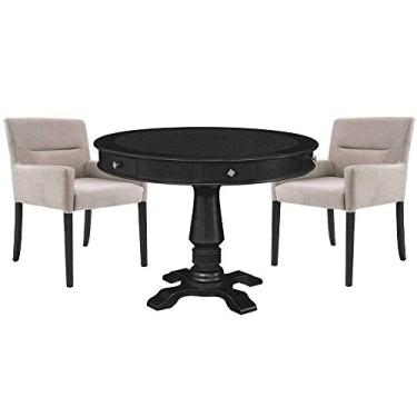 Imagem de Mesa de Jogos Carteado Redonda Victoria Tampo Reversível Preto com Kit 2 Cadeiras Vicenza Suede Nude - Gran Belo
