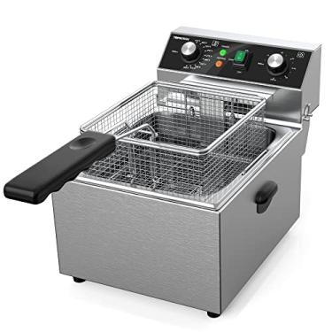 Imagem de Fritadeira Elétrica de Aço Inoxidável com Capacidade de Cesta e Tampa 10L (10,5 QT) Fritadeiras Elétricas de Bancada para Cozinha Doméstica e Restaurante com Temporizador de 60 Minutos, 1800