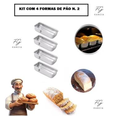Imagem de Kit Com 4 Formas De Pão Gelo Bolo Inglês Tamanho 2 Alumínio Profission