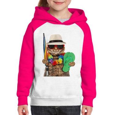 Imagem de Moletom Infantil Gato nas Férias - Foca na Moda, Branco, Rosa, 8