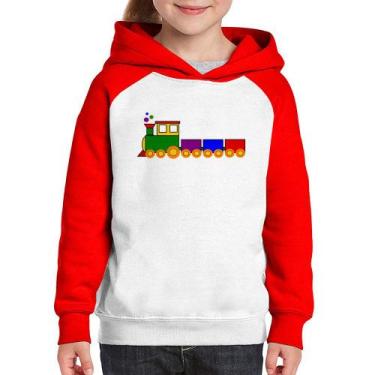 Imagem de Moletom Infantil Trenzinho Colorido - Foca na Moda, Branco, Vermelho, 
