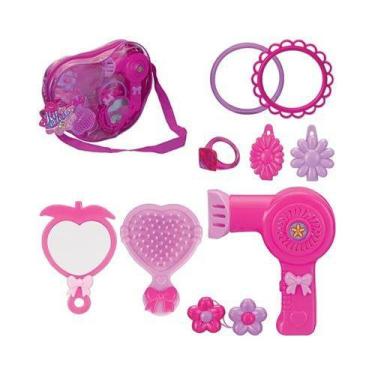 Imagem de Bolsinha com 08 Acessórios de Beleza Infantil Menina - Rosa - Art Brin