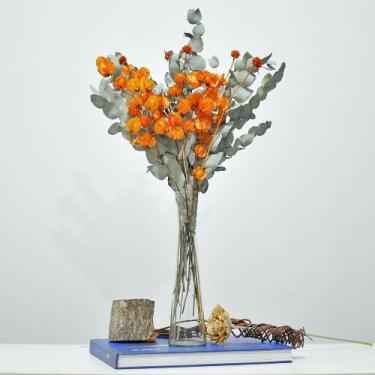 Imagem de Arranjo de flores desidratadas bounganville laranja + vaso de vidro - 
