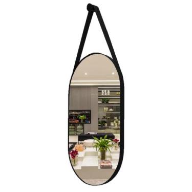 Imagem de Espelho 76x43 Oval Moderno + Pendurador - VSA, Preto