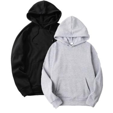 Imagem de Kit 2 Moletom Masculino Feminino Blusa Casaco Canguru Capuz Kit com 2 