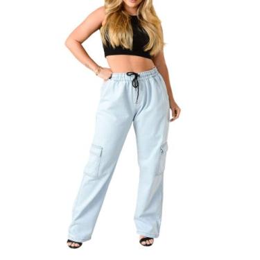 Imagem de Calças Cargo Feminina Jeans Larga Skatista Bolso Lateral - Mitchelgutt