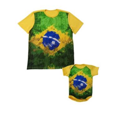 Imagem de Kit Tal Pai Tal Filho Camiseta e Body de Bebê Brasil - Calupa, Adulto 