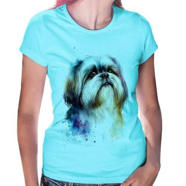 Imagem de Baby Look Cachorro Shih Tzu Watercolor - Foca na Moda, Azul claro, G