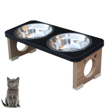Imagem de Comedouro Gato Pet MDF Elevado Duplo Colors Preto - Inox - Maderacco