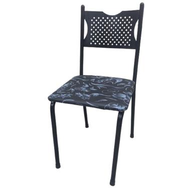 Imagem de Cadeira para Cozinha MC Tubular Almofadada Estrutura Preto com Assento Floral