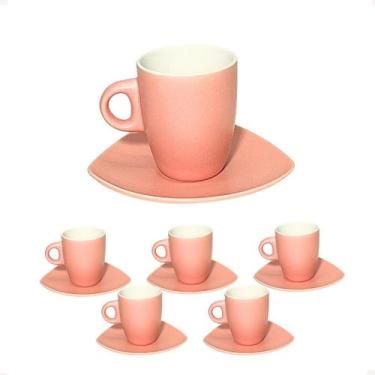 Imagem de Jogo xicaras de cafe com pires ceramica 12 peças rose 120ml - WELLMIX
