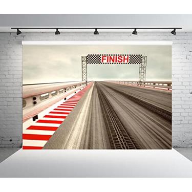 Imagem de BELECO Pano de fundo de corrida de tecido de 2,1 x 1,5 m para fotografia, linha de chegada, pista de corrida, carro, carro, moto, corrida, estrada, automobilismo, pano de fundo para crianças, meninos,