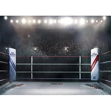 Imagem de BELECO Pano de fundo de fotografia de arena de boxe de tecido de 2,4 x 1,8 m com espectro desfocado em 3D para estádio 3D com fundo de boxe para meninos e homens, decorações de festa de aniversário, suprimentos do UFC